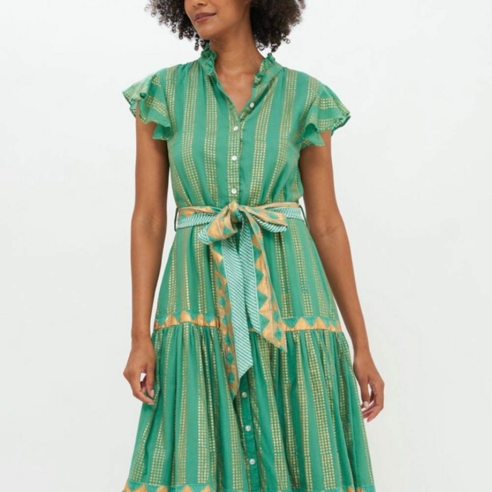 Oliphant Ruffle Collar Button Down Pixie Green Size Large